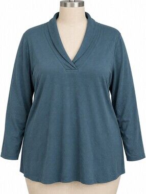 NWOT Roaman's Peacock Teal Shawl Collar V-Neck Ultimate Long Sleeve Tee Sz 22/24